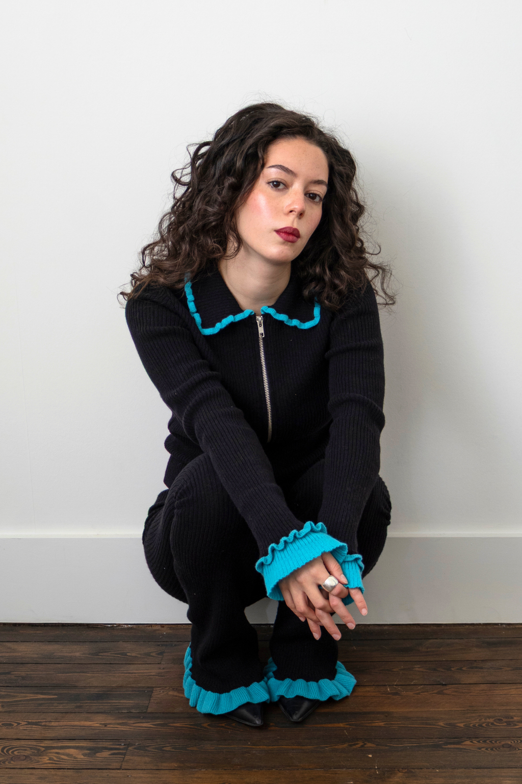 Lise Cardigan - Black & Turquoise Merino knit