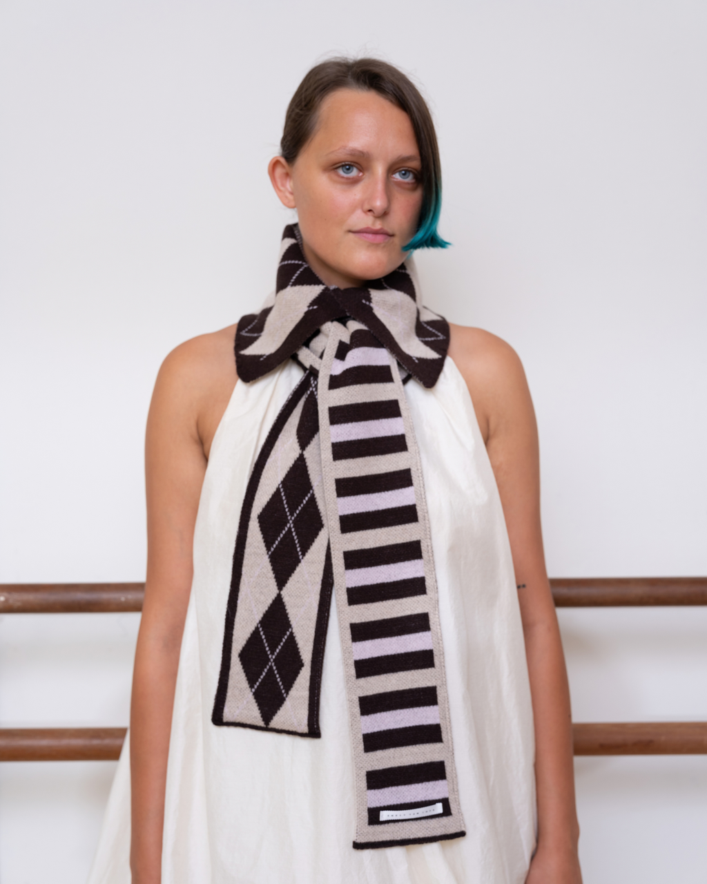 Lucy Collar Scarf - Argyle & Stripe Merino Knit