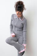 Lise Cardigan - Light grey & soft pink Merino knit