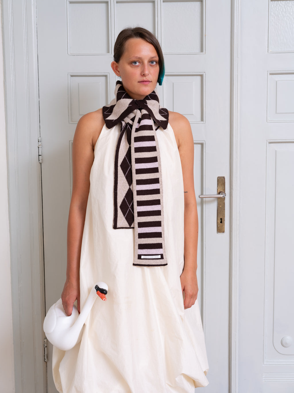 Lucy Collar Scarf - Argyle & Stripe Merino Knit