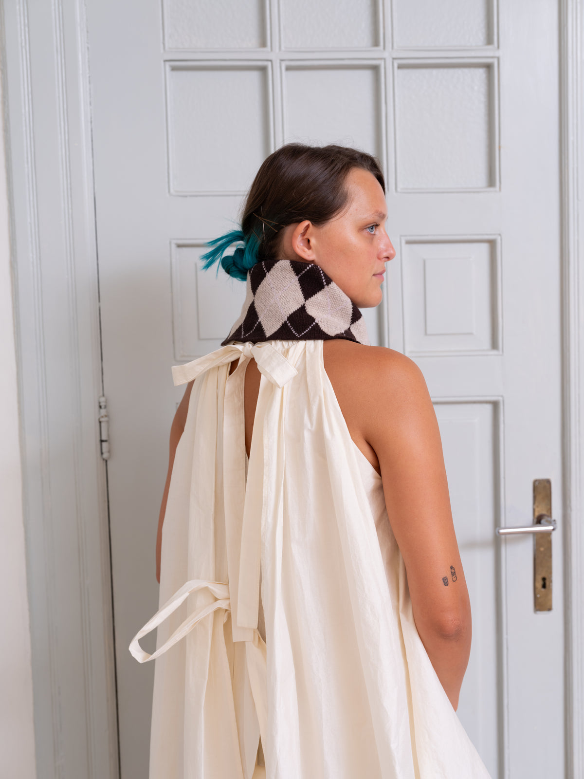 Lucy Collar Scarf - Argyle & Stripe Merino Knit