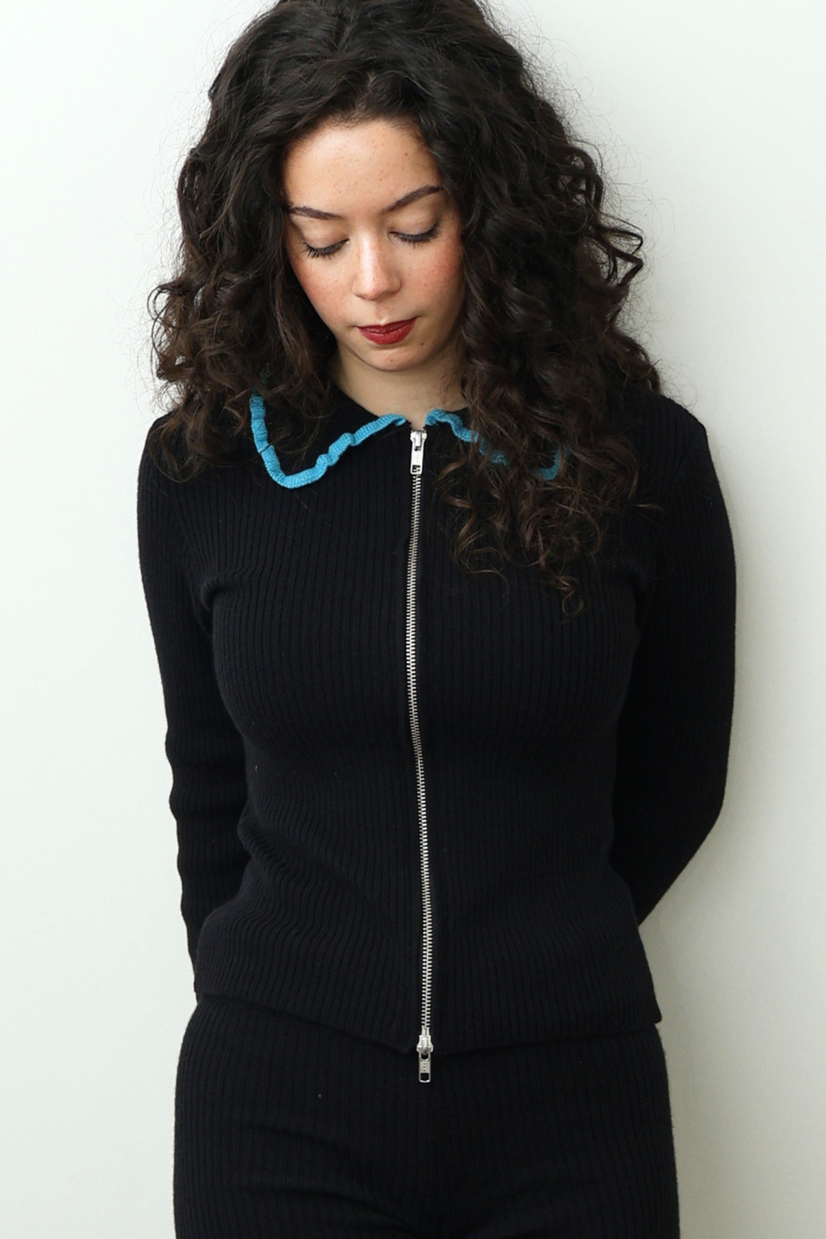 Lise Cardigan - Black & Turquoise Merino knit