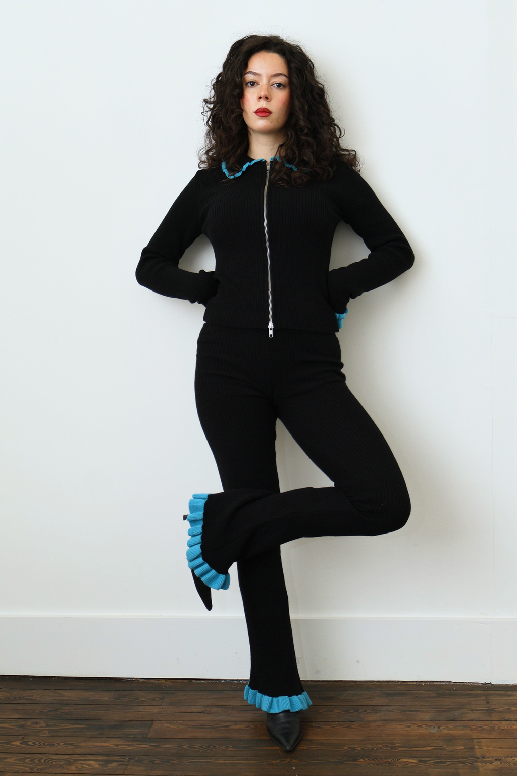 Lise Flared Pants - Black & Turquoise Merino Knit