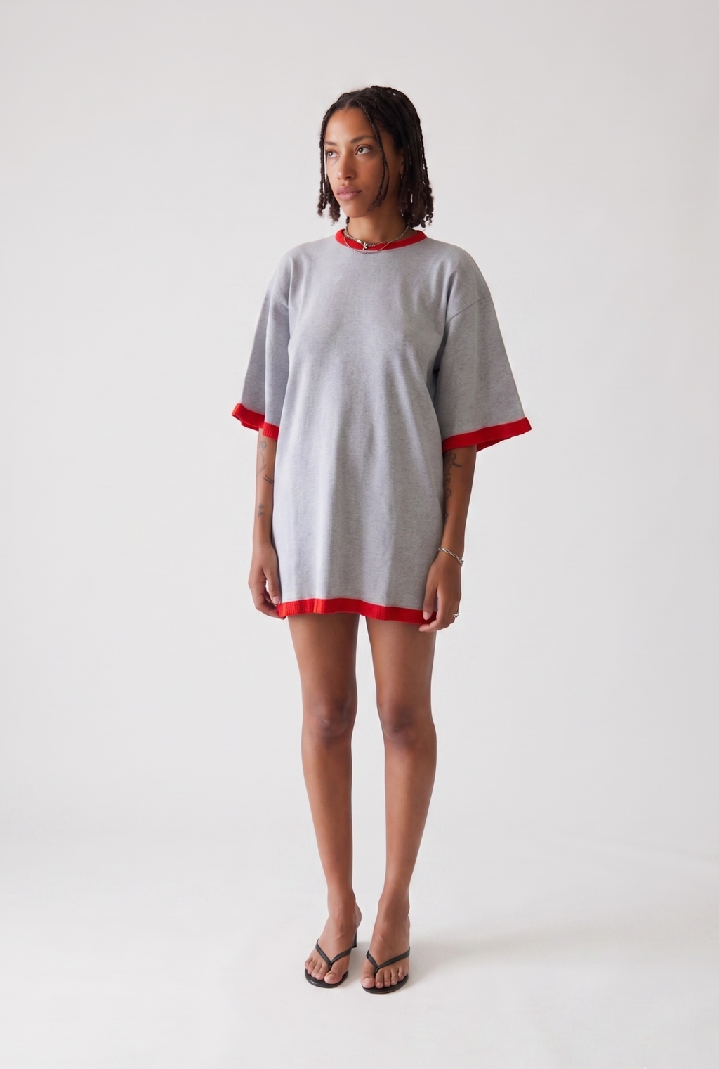 Madonna T-shirt Dress - Grey & Coral Red