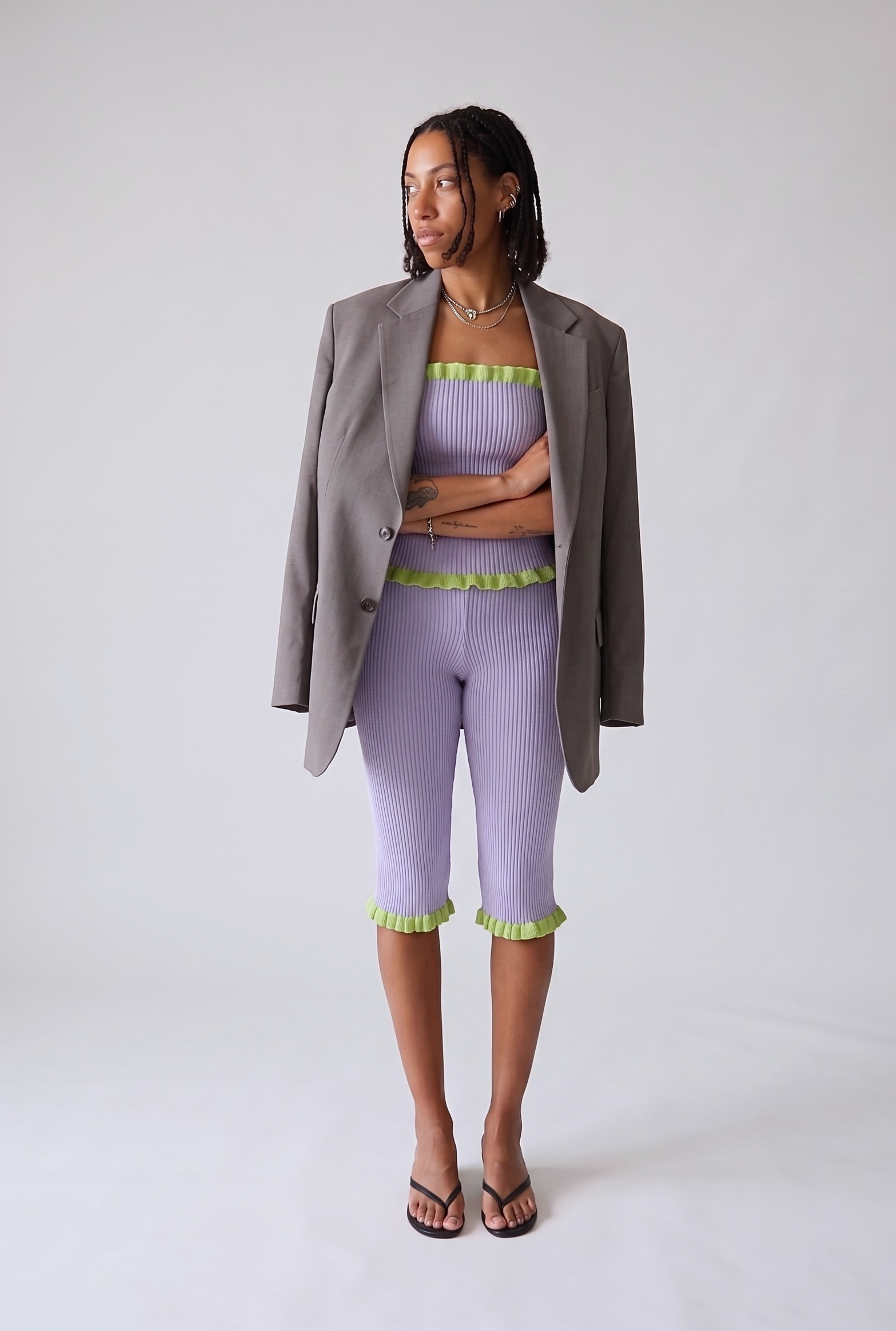 Madonna Tube Top - Grey & Lime Green