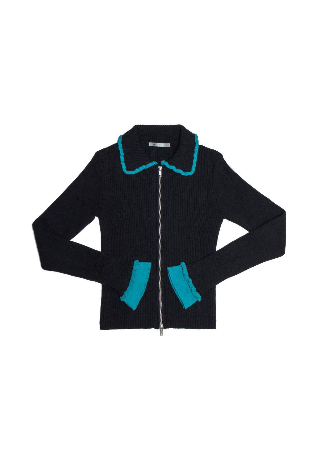 Lise Cardigan - Black & Turquoise Merino knit