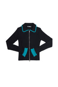 Lise Cardigan - Black & Turquoise Merino knit