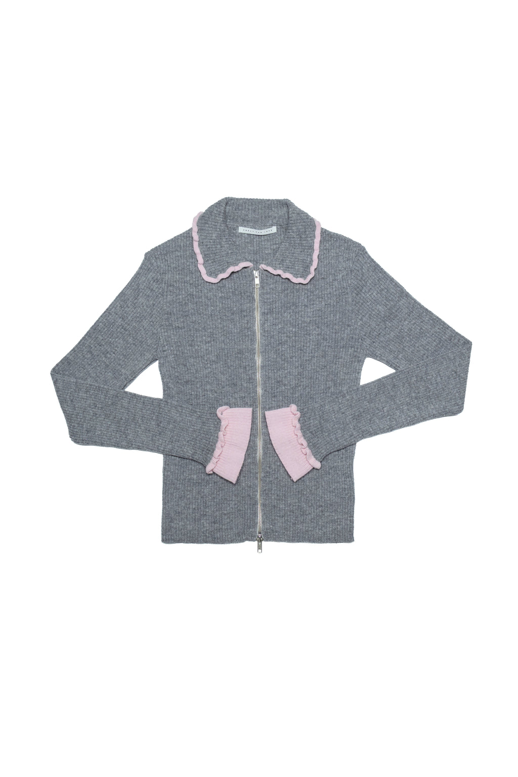 Lise Cardigan - Light grey & soft pink Merino knit